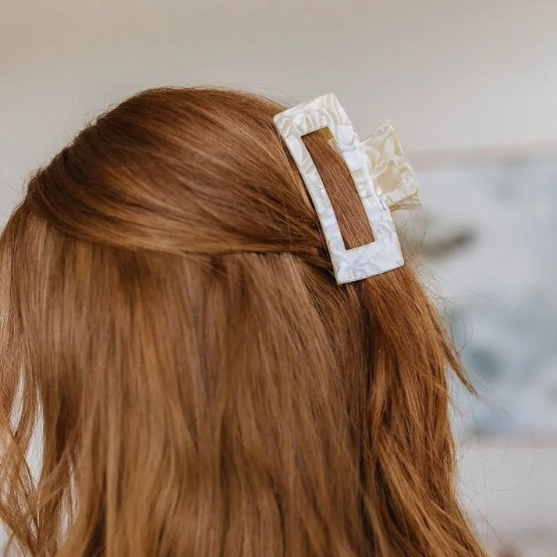 Rectangle Claw Clip in Gold Pearl sold by Boujee Boutique