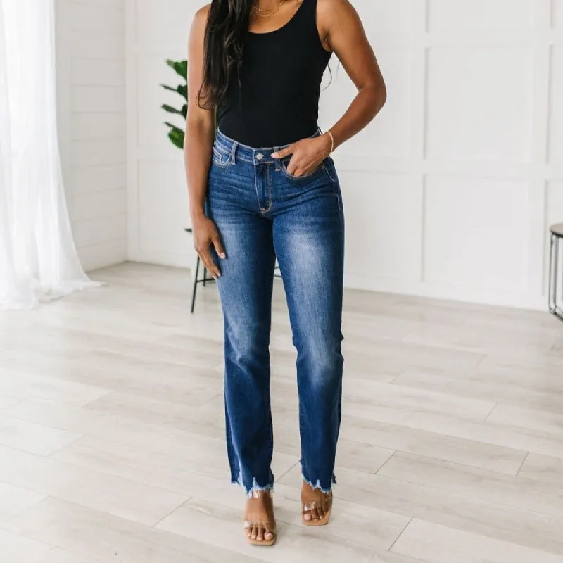 Judy Blue Brooke Mid Rise Distressed Hem Bootcut Jeans sold by Boujee Boutique