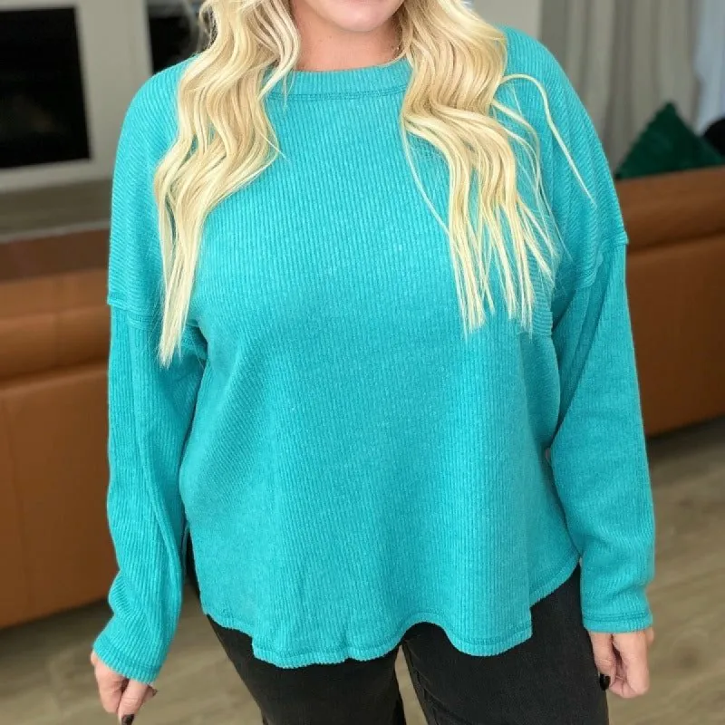 Ribbed Brushed Hacci Sweater in Light Teal sold by Boujee Boutique