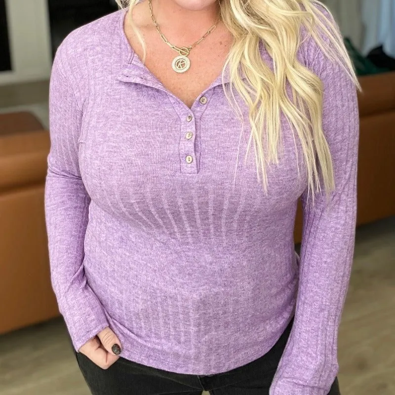 Ribbed Long Sleeve Henley in Violet sold by Boujee Boutique
