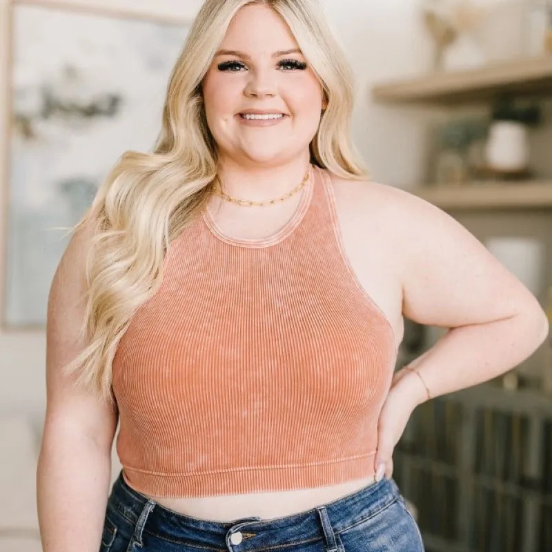 Cropped Goals Ribbed Tank Top in Burnt Orange sold by Boujee Boutique