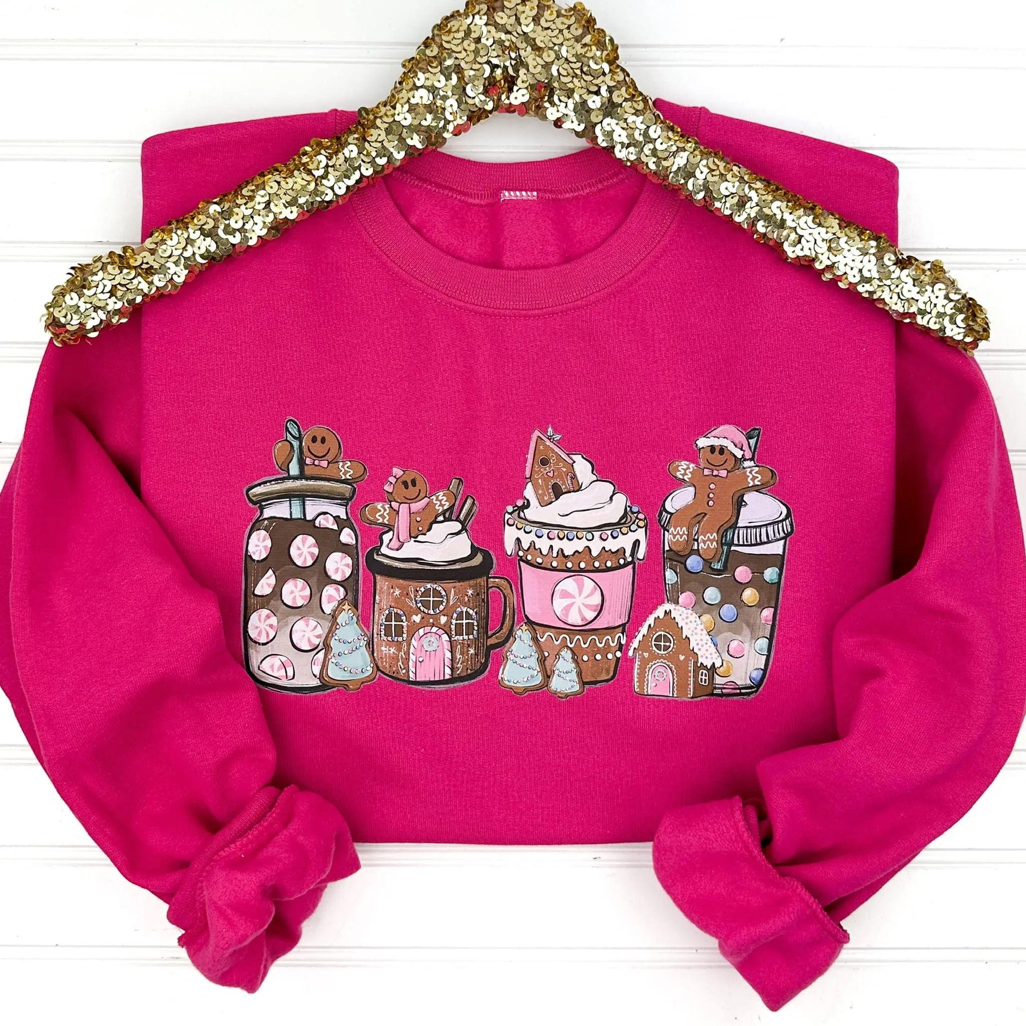 Pink Gingerbread Latte Christmas Sweatshirt sold by Boujee Boutique