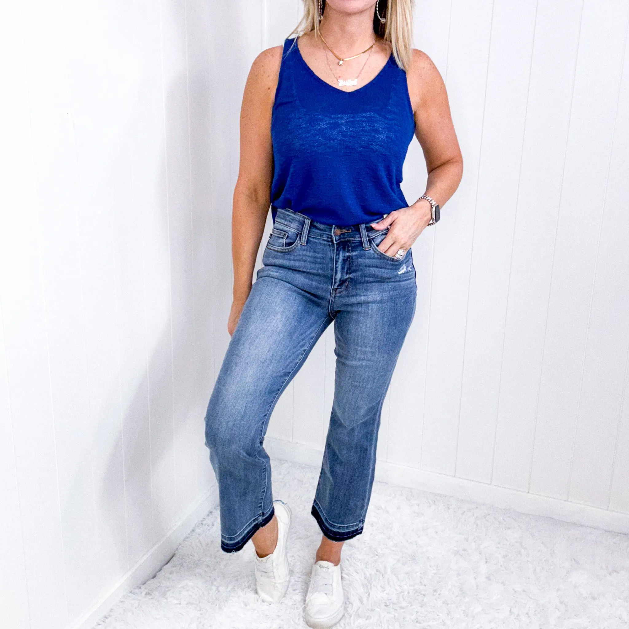 Judy Blue Mid Rise Release Hem Cropped Bootcut Jeans sold by Boujee Boutique product image thumbnail 3