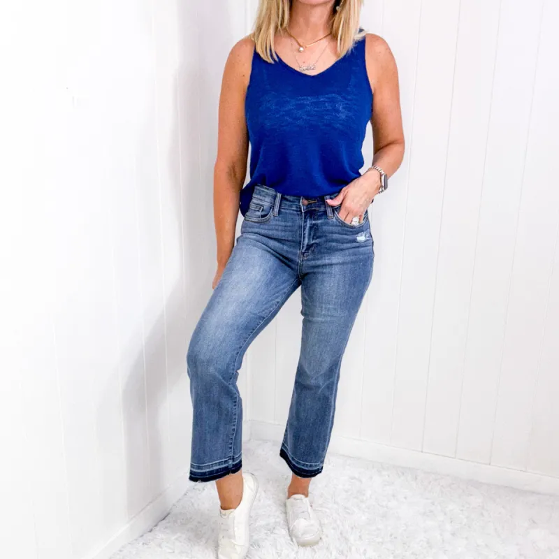 Judy Blue Mid Rise Release Hem Cropped Bootcut Jeans made by Judy Blue