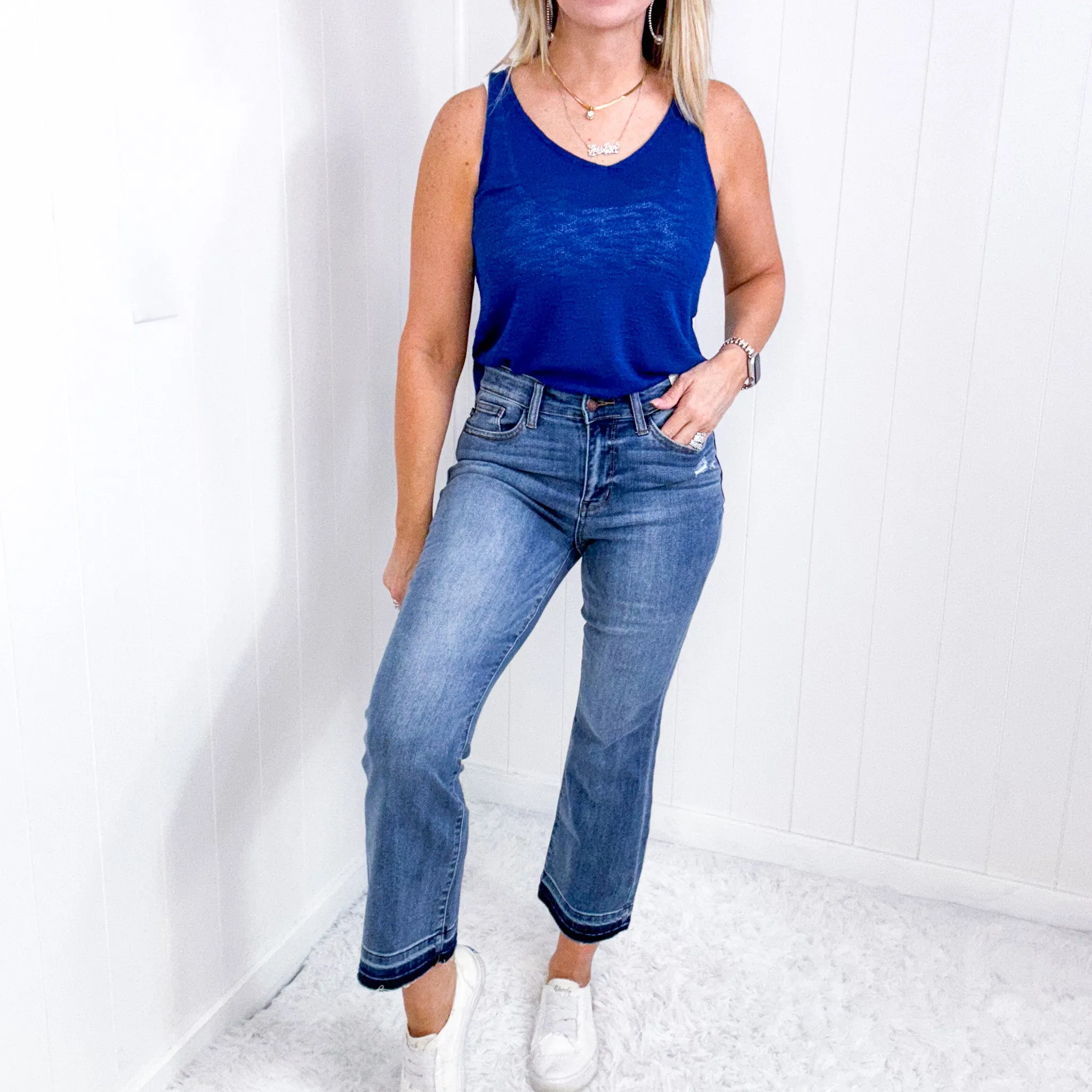 Judy Blue Mid Rise Release Hem Cropped Bootcut Jeans sold by Boujee Boutique product image thumbnail 5