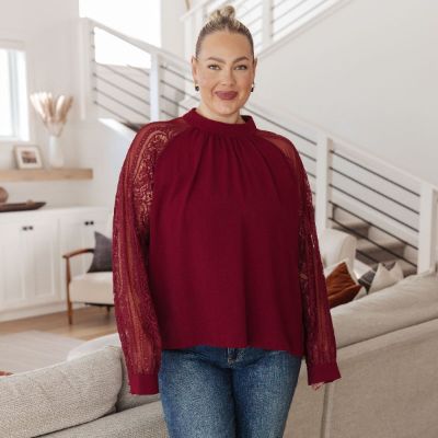 Lace on My Sleeves Burgundy Blouse sold by Boujee Boutique