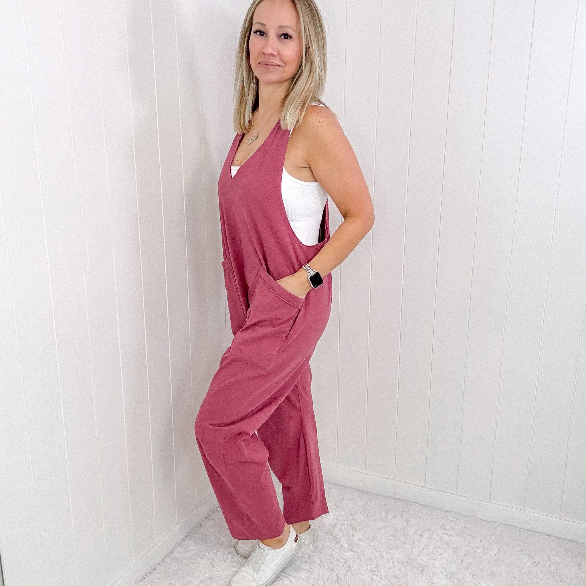 Dark Rose Plunge Sleeveless Jumpsuit with Pockets sold by Boujee Boutique product image thumbnail 2