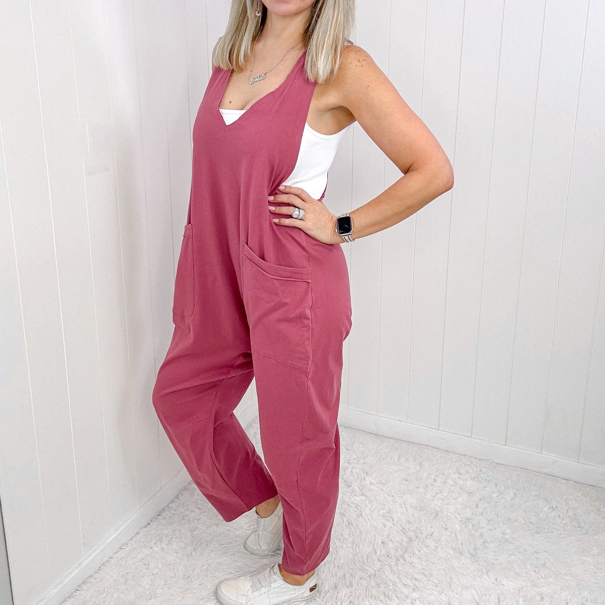 Dark Rose Plunge Sleeveless Jumpsuit with Pockets sold by Boujee Boutique product image thumbnail 3
