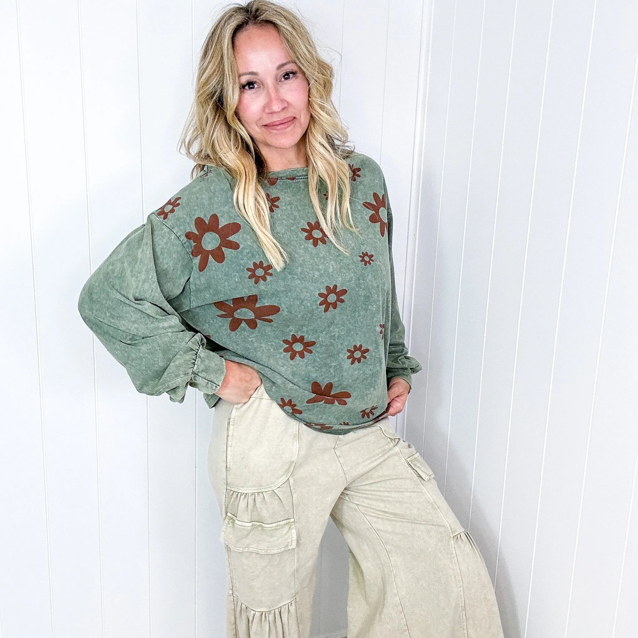 Flower Power Mineral Washed Cotton Jersey Top in 3 Colors sold by Boujee Boutique product image thumbnail 3