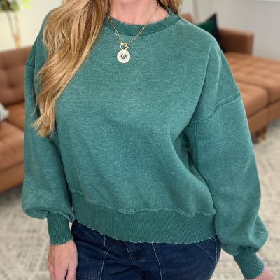 Acid Wash Oversized Pullover Sweatshirt in Dark Green sold by Boujee Boutique