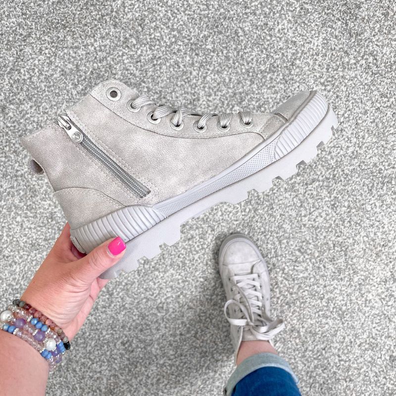 Blowfish Malibu Forever Solid Light Grey Bootie sold by Boujee Boutique