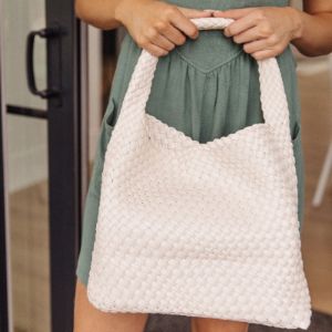 Woven and Worn Tote in Ivory sold by Boujee Boutique