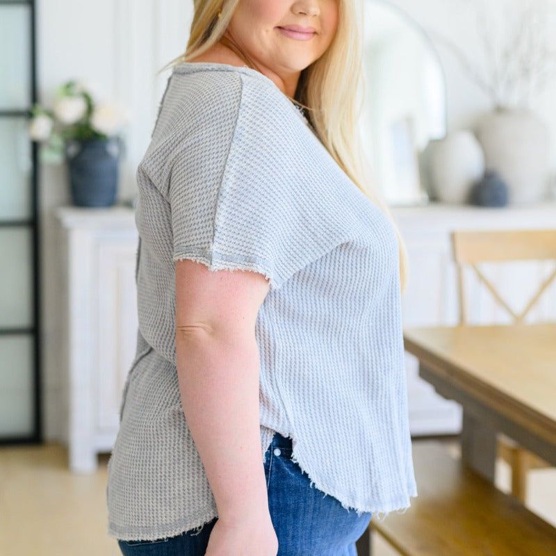 A Wink and a Smile Waffle Knit Top in Light Grey sold by Boujee Boutique product image thumbnail 8