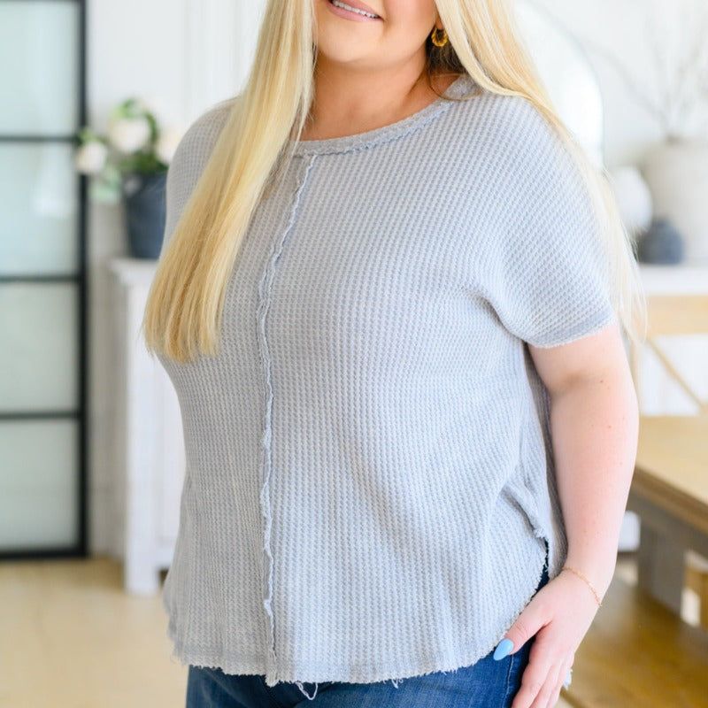 A Wink and a Smile Waffle Knit Top in Light Grey sold by Boujee Boutique product image thumbnail 4