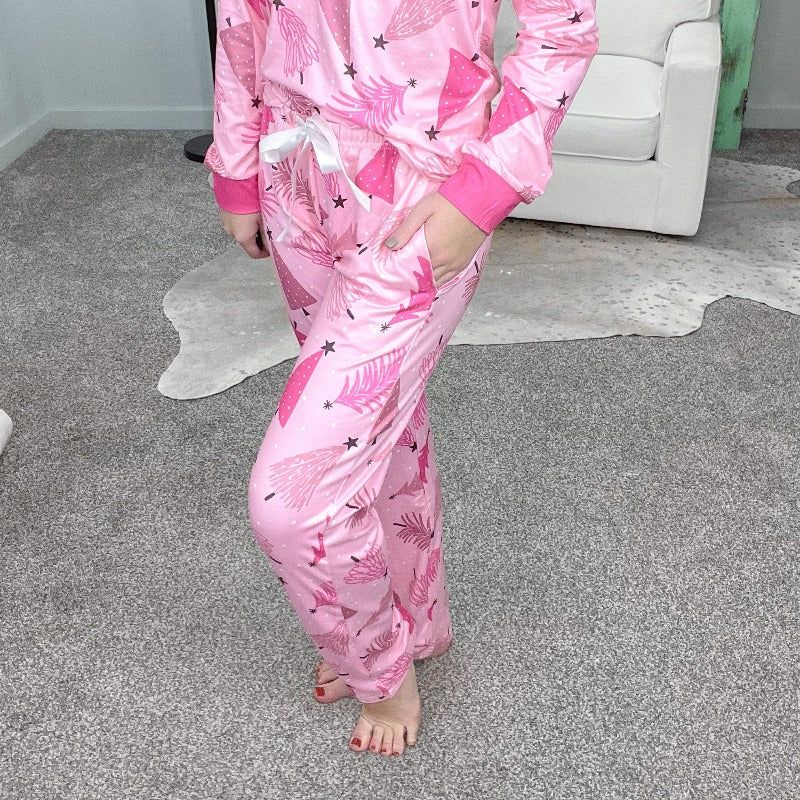 Buttery Soft Pink Christmas Tree Pajama Set sold by Boujee Boutique product image thumbnail 5