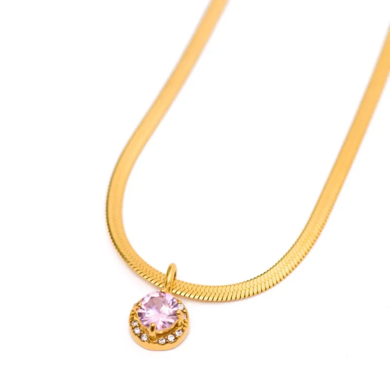 Here to Shine Gold Plated Necklace in Pink CZ sold by Boujee Boutique