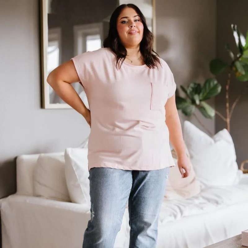 Light Pink Little Bit Front Pocket Tee sold by Boujee Boutique
