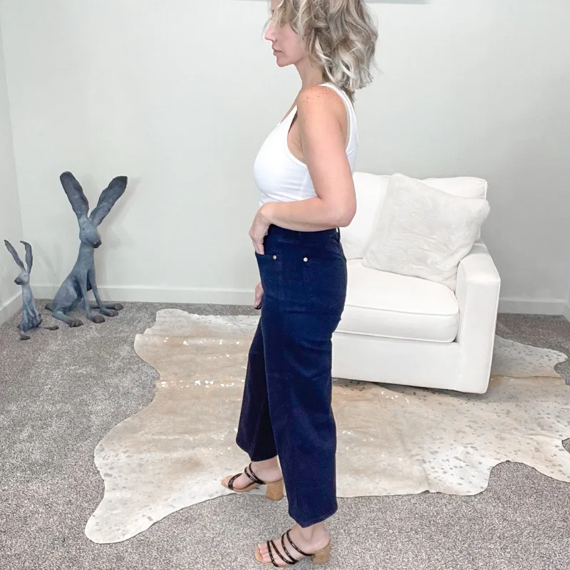 Judy Blue High Waist Navy Tummy Control Wide Cropped Jeans sold by Boujee Boutique product image thumbnail 5