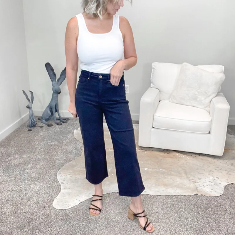 Judy Blue High Waist Navy Tummy Control Wide Cropped Jeans made by Judy Blue