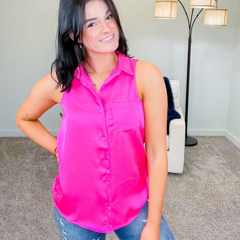 Hot Fuchsia Sleeveless Blouse sold by Boujee Boutique product image thumbnail 2