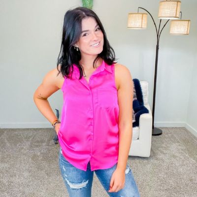 Hot Fuchsia Sleeveless Blouse sold by Boujee Boutique