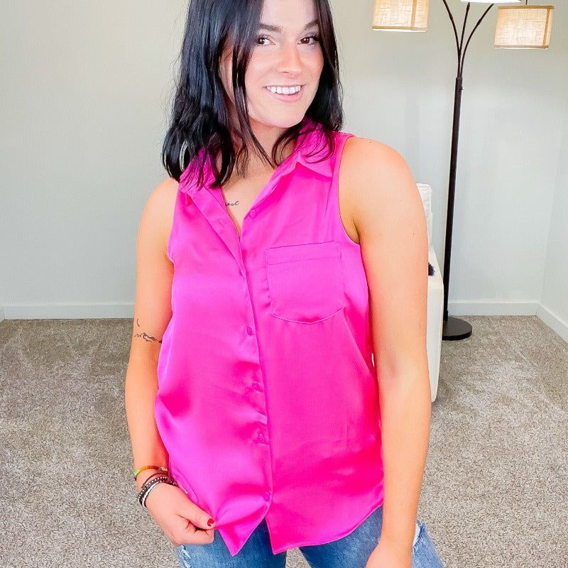 Hot Fuchsia Sleeveless Blouse sold by Boujee Boutique product image thumbnail 3