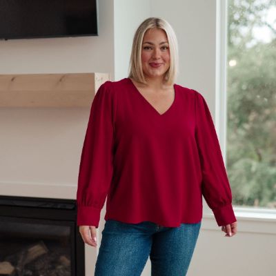 Burgundy Back in Business V-Neck Blouse sold by Boujee Boutique