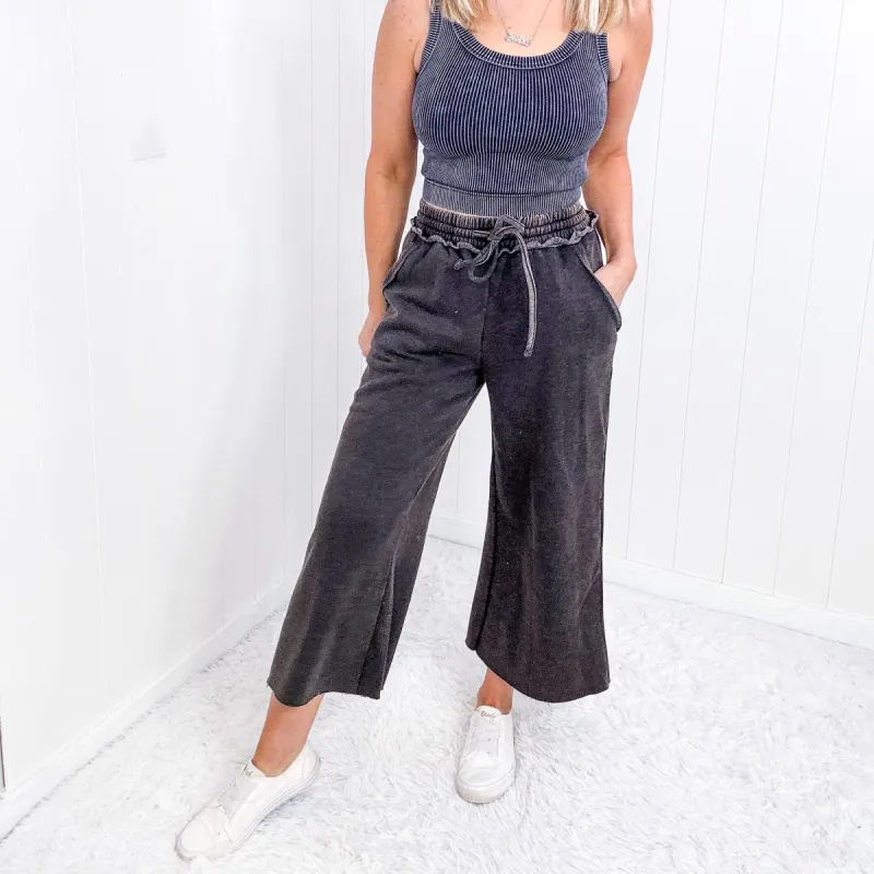 Ash Black Acid Wash Wide Leg Palazzo Sweatpants sold by Boujee Boutique