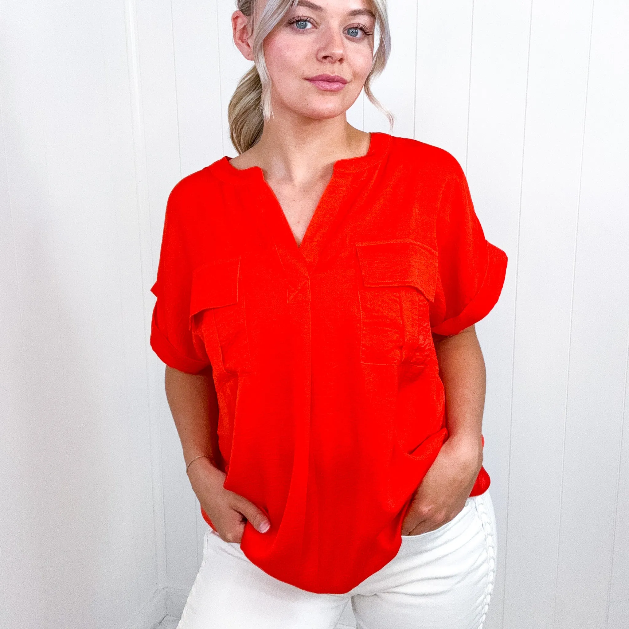 Cherry Red Dolman Short Sleeve Blouse sold by Boujee Boutique product image thumbnail 3