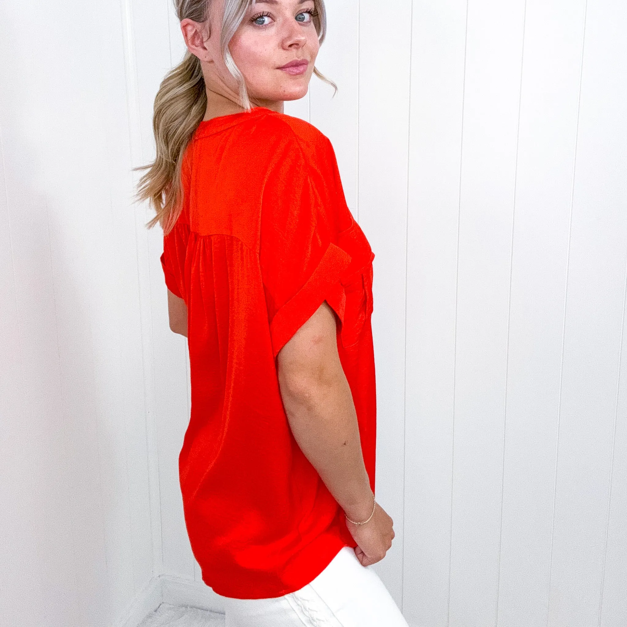 Cherry Red Dolman Short Sleeve Blouse sold by Boujee Boutique product image thumbnail 5