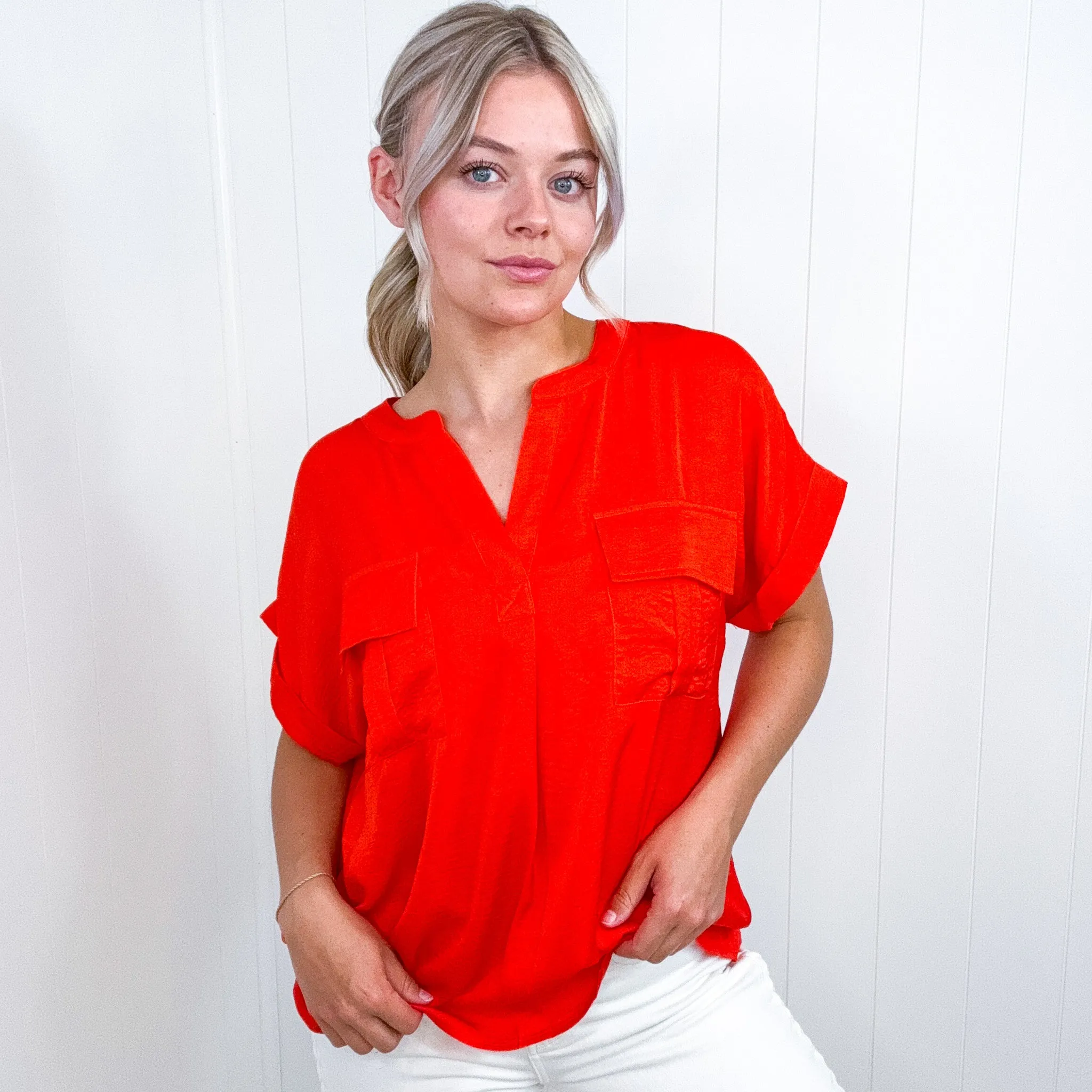 Cherry Red Dolman Short Sleeve Blouse sold by Boujee Boutique