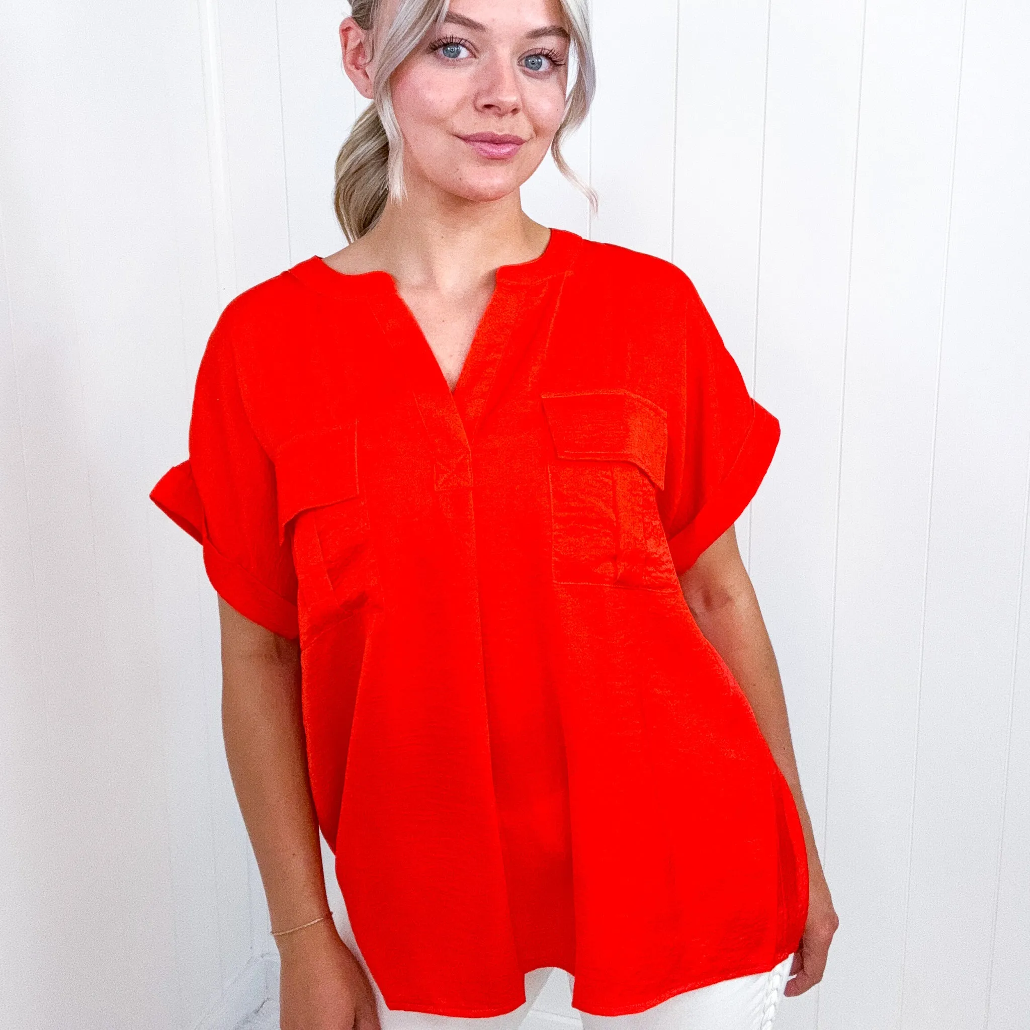 Cherry Red Dolman Short Sleeve Blouse sold by Boujee Boutique product image thumbnail 2