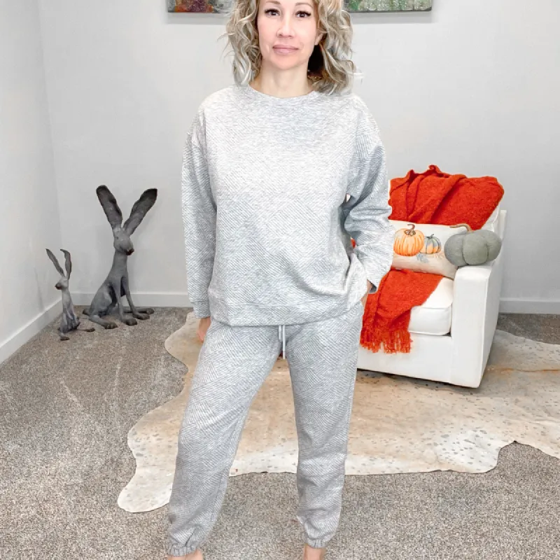 Grey Textured Long Sleeve Sweatshirt Top sold by Boujee Boutique