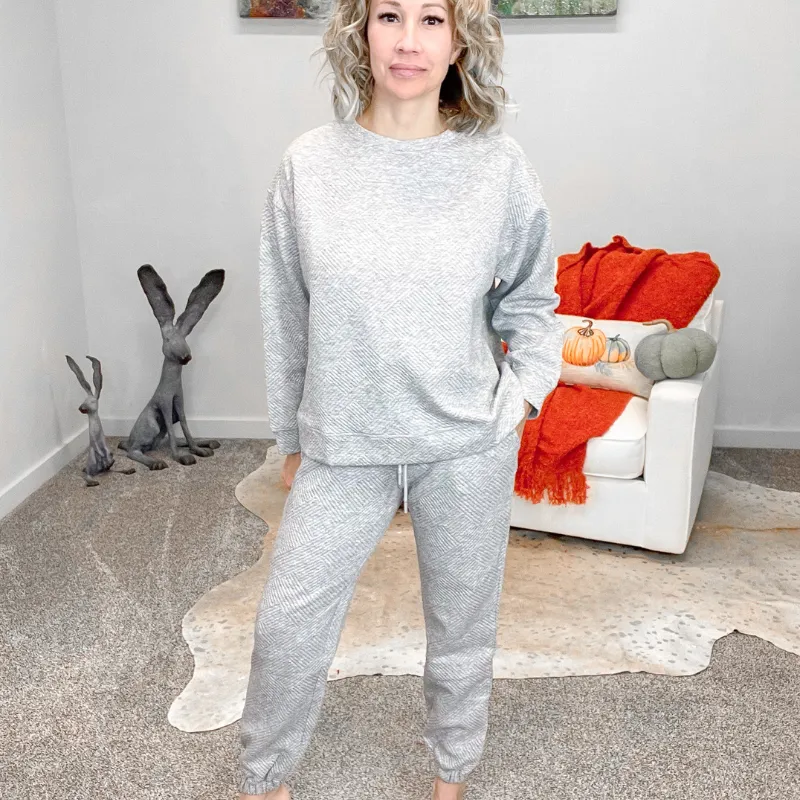 Grey Textured Long Sleeve Sweatshirt Top sold by Boujee Boutique