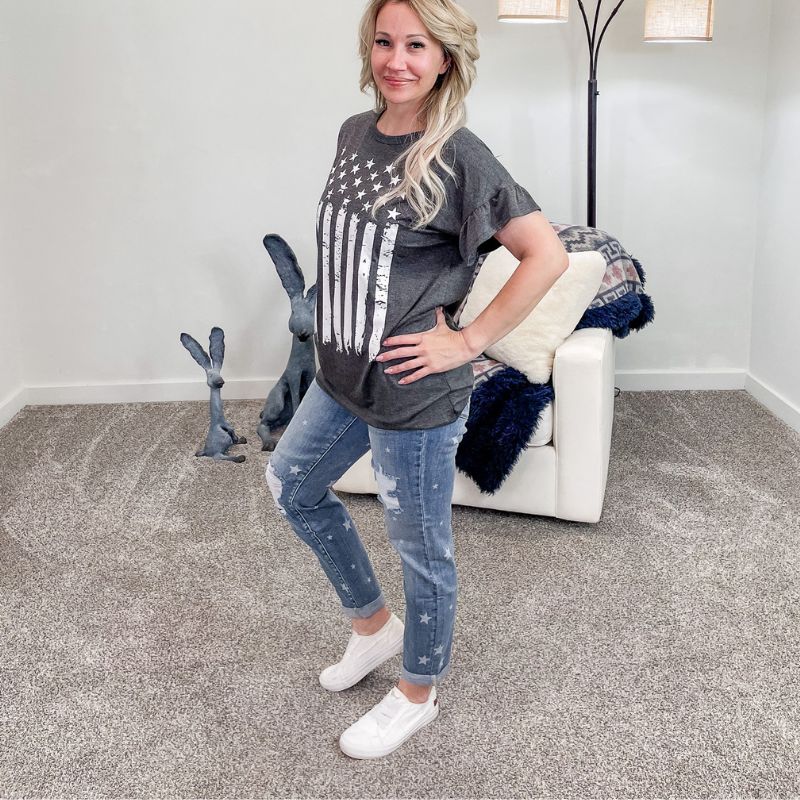 Judy Blue Mid Rise Star Crossed Distressed Boyfriend Jeans sold by Boujee Boutique product image thumbnail 2