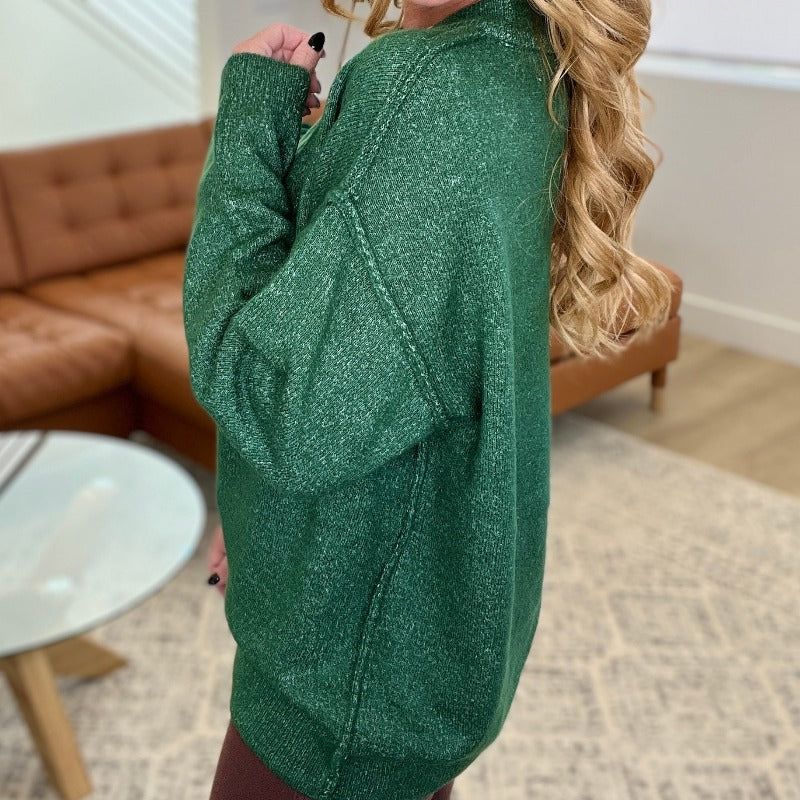 Garment Dyed Front Seam Sweater in Heather Dark Green sold by Boujee Boutique product image thumbnail 3