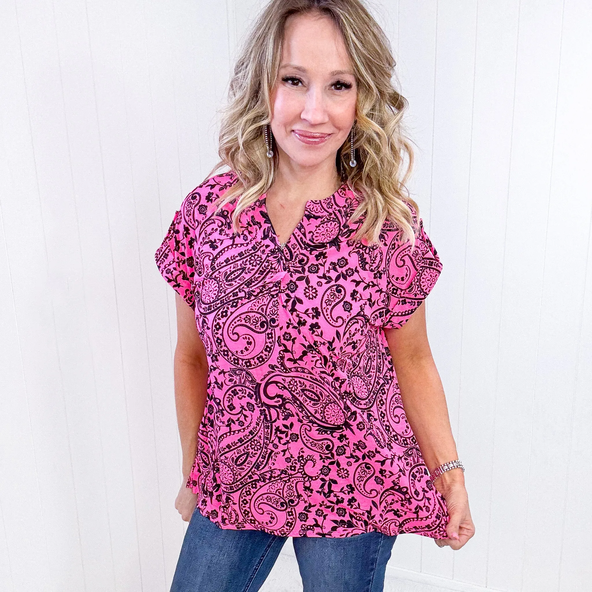 Dear Scarlett Lizzy Cap Sleeve Top in Pink Paisley sold by Boujee Boutique product image thumbnail 5