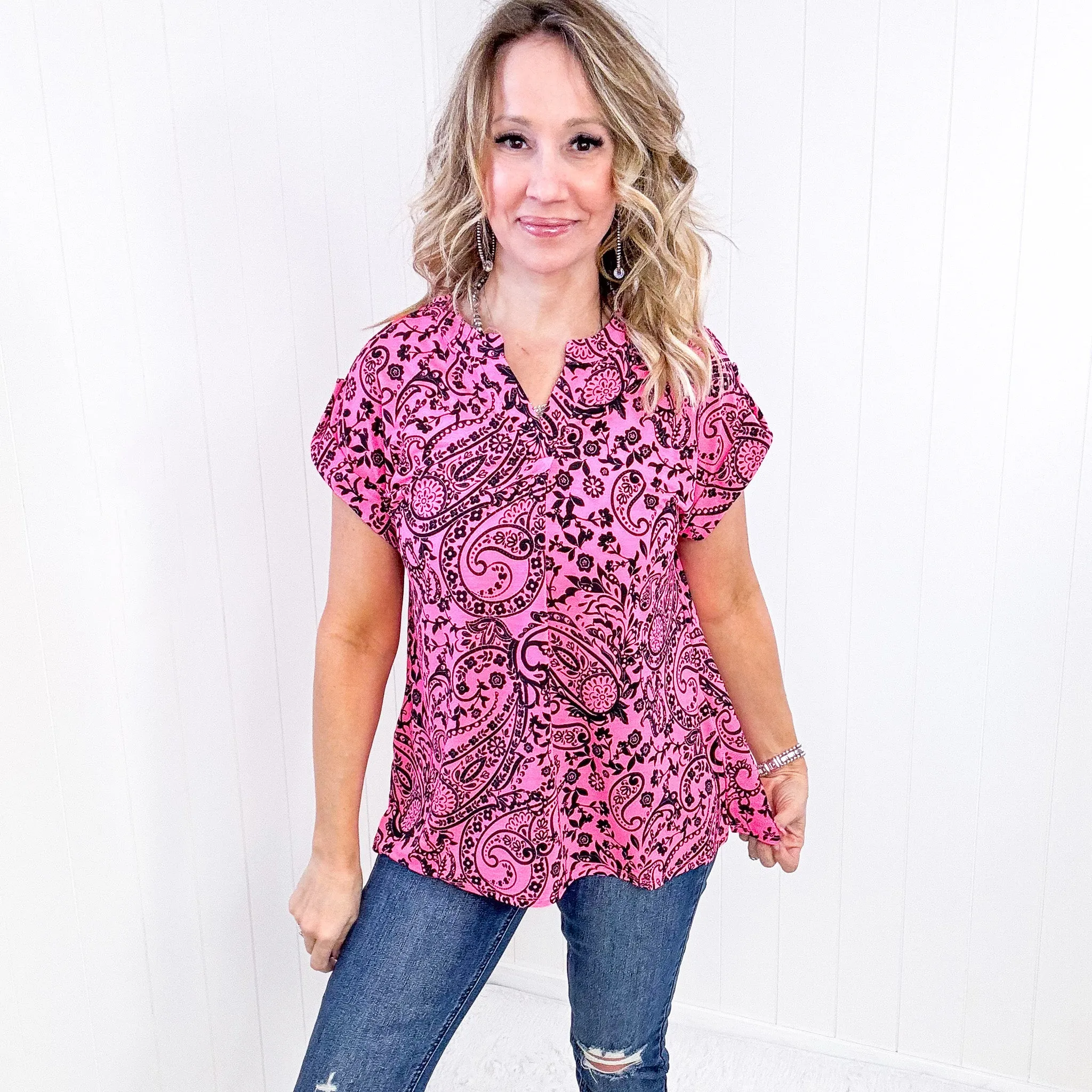 Dear Scarlett Lizzy Cap Sleeve Top in Pink Paisley sold by Boujee Boutique product image thumbnail 2