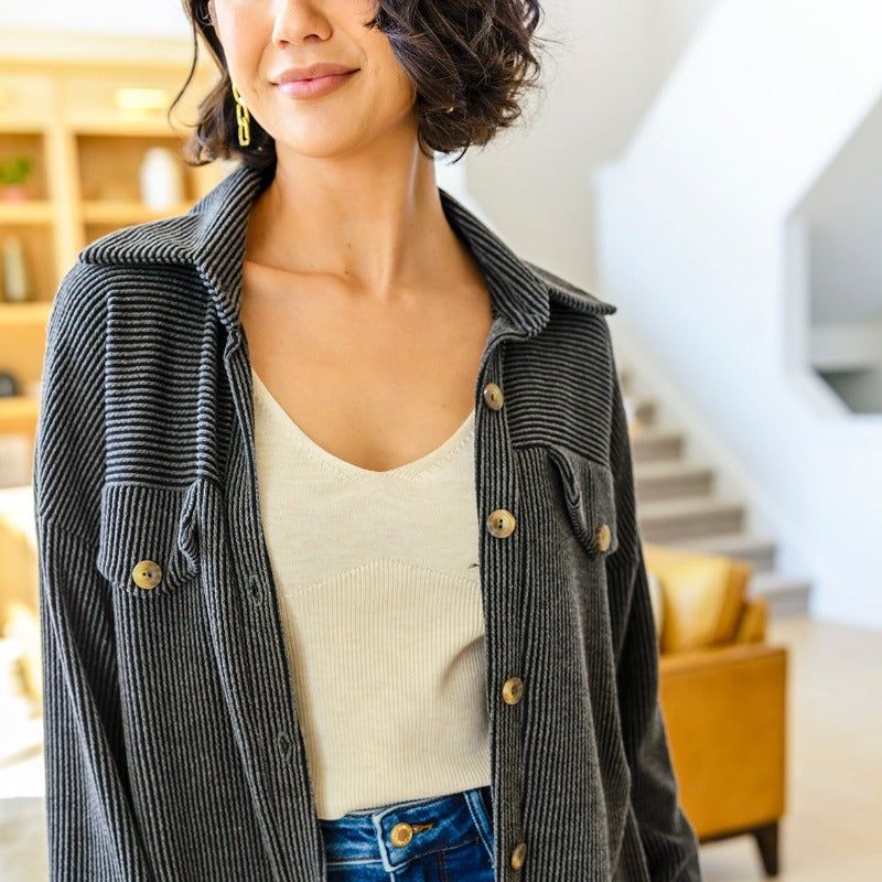 Windsor Textured Shacket in Charcoal sold by Boujee Boutique product image thumbnail 7