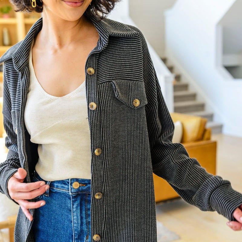 Windsor Textured Shacket in Charcoal sold by Boujee Boutique product image thumbnail 8