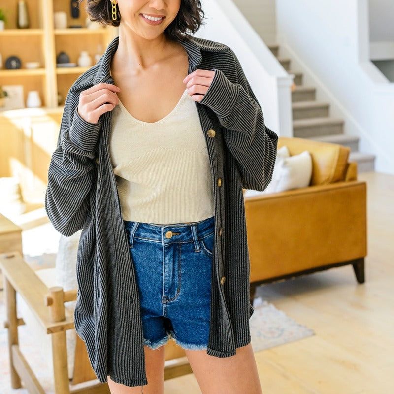 Windsor Textured Shacket in Charcoal sold by Boujee Boutique