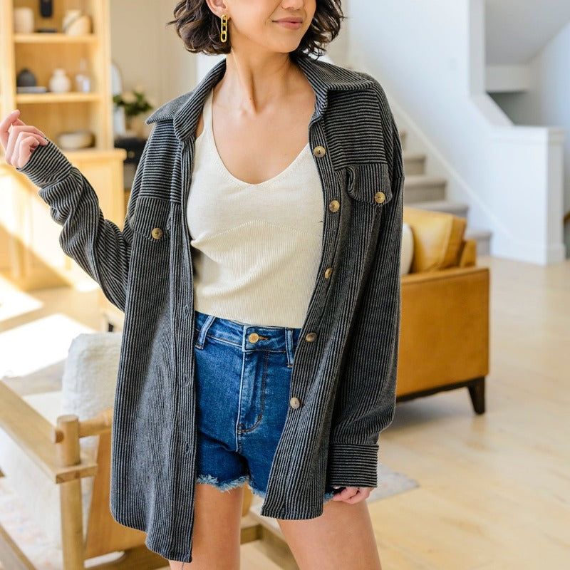 Windsor Textured Shacket in Charcoal sold by Boujee Boutique product image thumbnail 5