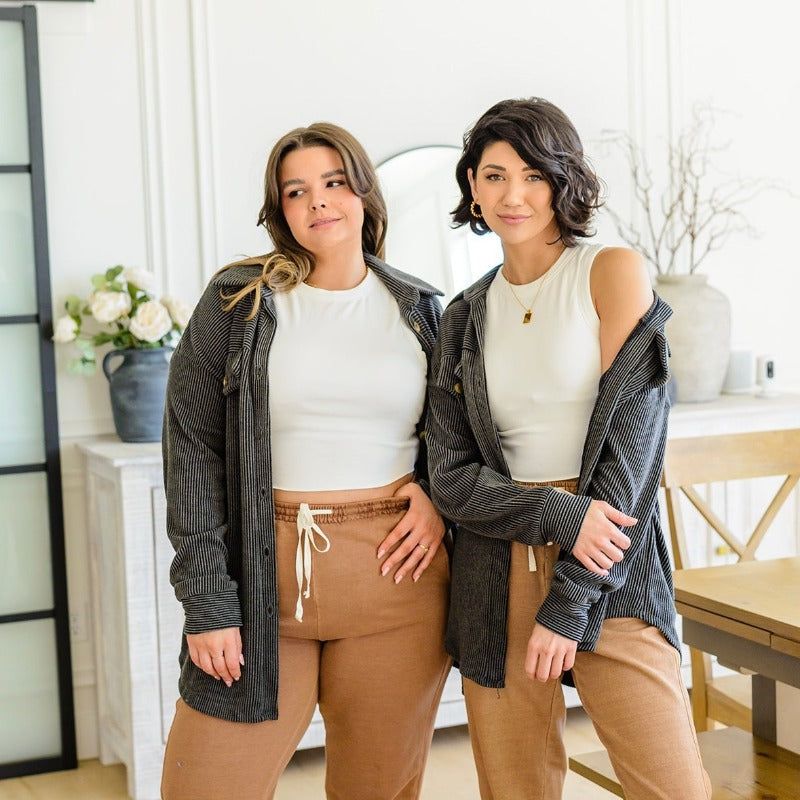 Windsor Textured Shacket in Charcoal sold by Boujee Boutique product image thumbnail 4