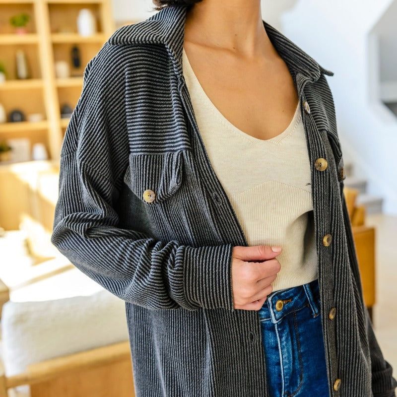 Windsor Textured Shacket in Charcoal sold by Boujee Boutique product image thumbnail 2