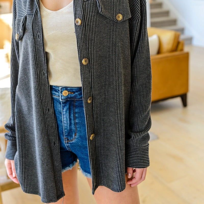 Windsor Textured Shacket in Charcoal sold by Boujee Boutique product image thumbnail 6