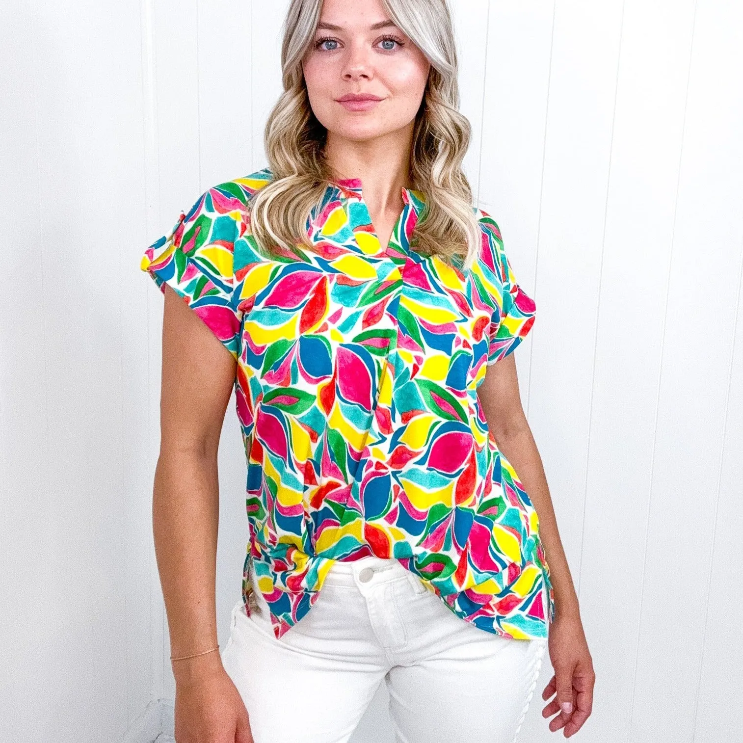 Dear Scarlett Lizzy Cap Sleeve Top in Emerald and Teal Mod Floral sold by Boujee Boutique