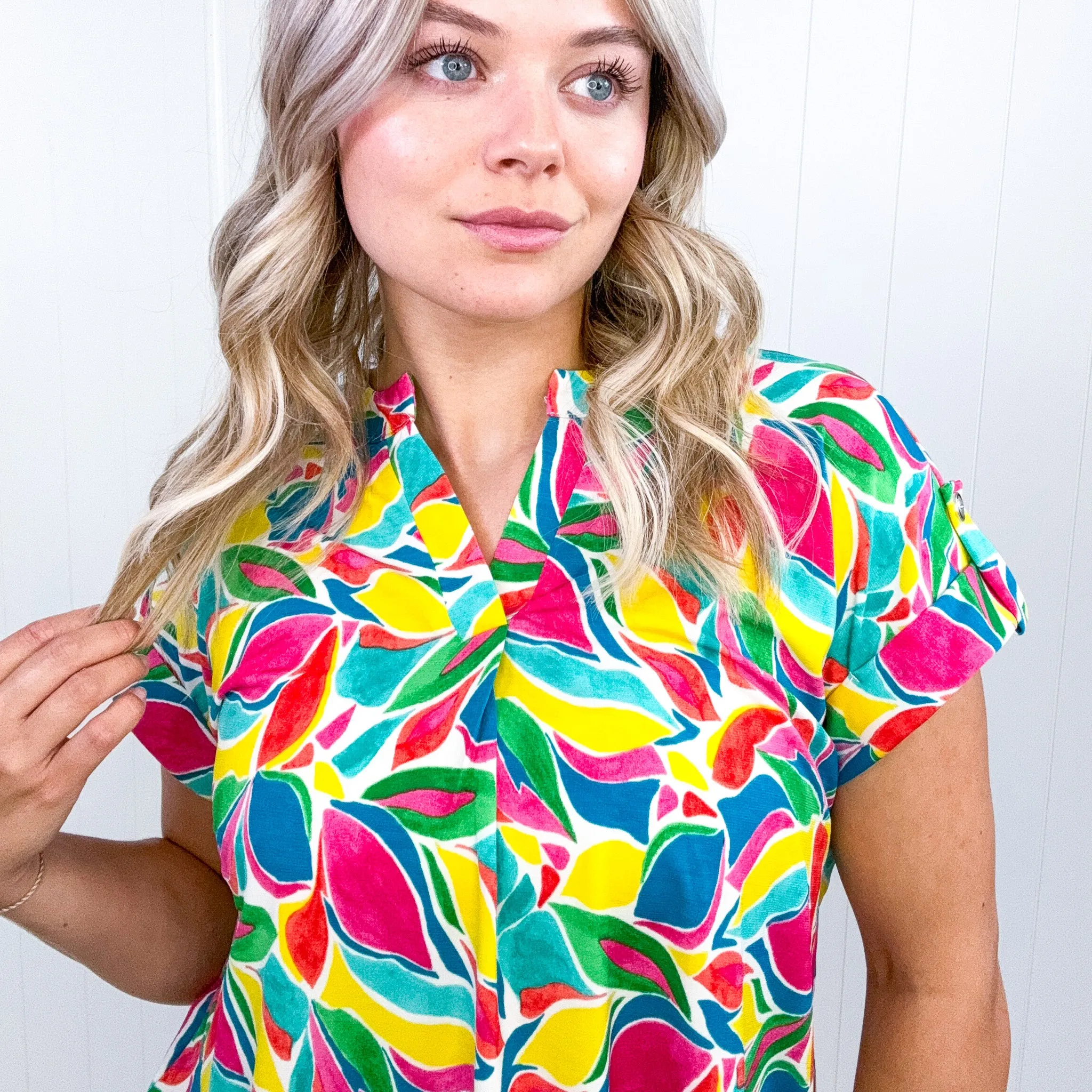 Dear Scarlett Lizzy Cap Sleeve Top in Emerald and Teal Mod Floral sold by Boujee Boutique product image thumbnail 3