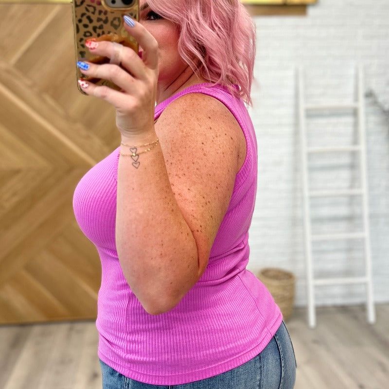 Ribbed Scoop Tank Top in Bright Mauve sold by Boujee Boutique product image thumbnail 3