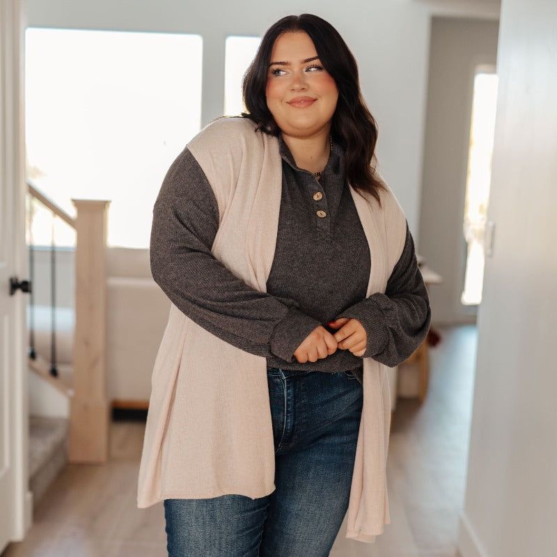 Cozy All Over Charcoal Henley Long Sleeve Top sold by Boujee Boutique product image thumbnail 5