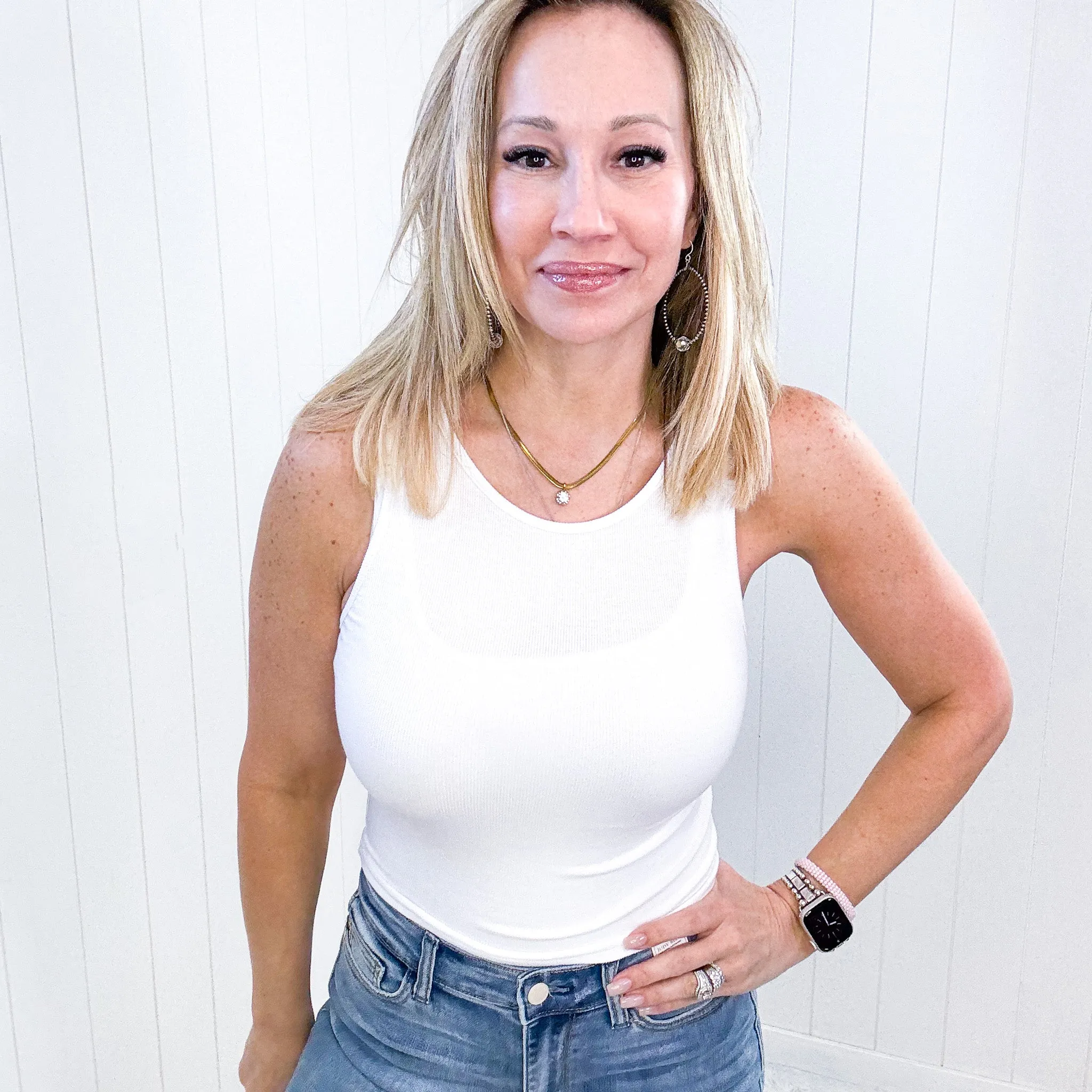 Cropped Ribbed Knit Tank Top in White sold by Boujee Boutique product image thumbnail 3